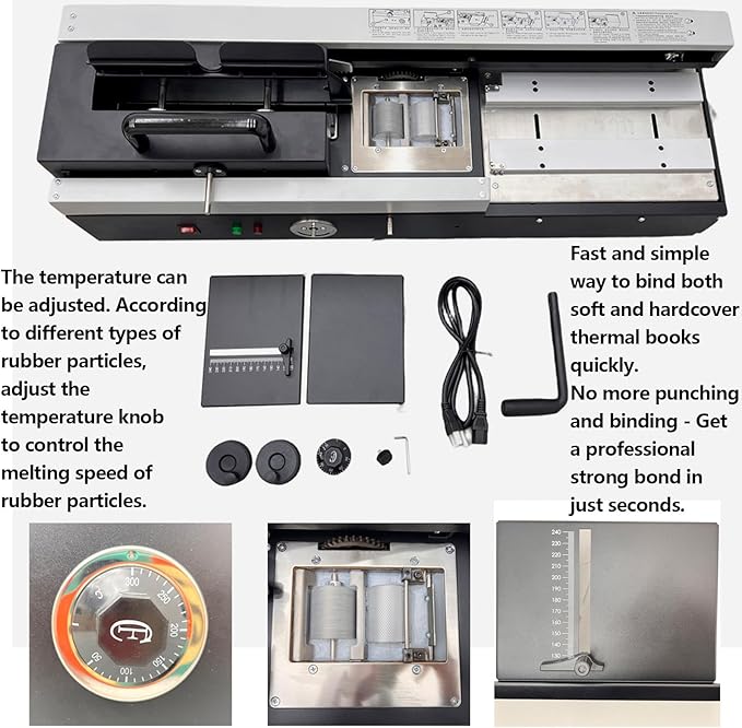 Manual Hot Glue Book Binding Machine A4 Desktop Wireless Hot Melt Glue Book Binder Binding Speed 200 Books/Hour 1.57" Binding Thickness for Office School Use 110V 1200W