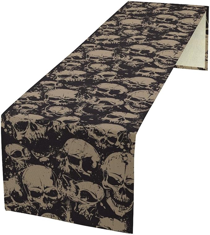 Gothic Table Runner,Dark Skull Pattern Decor Table Runner for Home Kitchen Table Dining Garden Farmhouse Wedding Party Decor 13x60 Inch