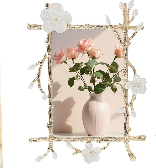 4x6 Gold Picture Frame Decor Ornate White Floral Photo Frames with High Definition Glass Front, Art Decor Tabletop Display, Gifts Ideas for Women, Horizontally & Vertically