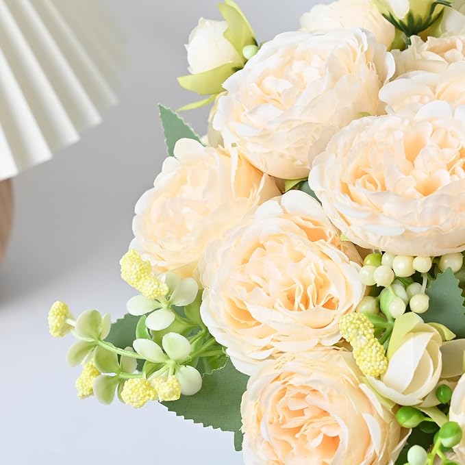 MARTINE MALL 8 Packs Peonies Artificial Flowers, Champagne Artificial Peonies, Silk Peonies Flowers Fake Peonies Artificial Flowers Peonies Bouquet for Centerpiece Table Wedding Party Home Decor