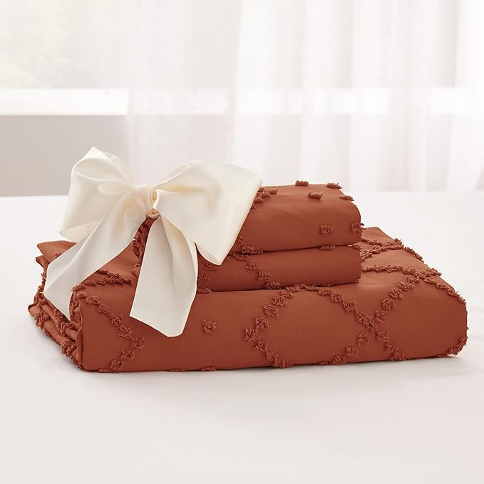 Bedsure Boho Cal King Duvet Cover - Terracotta Breathable & Soft Boho Bedding, Machine Washable Comforter Cover for All Seasons, Includes 1 Duvet Cover 104"x98" with 2 Pillow Shams & Zipper Closure