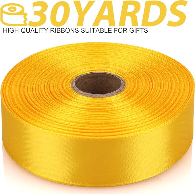7/8 Inch 30 Yards Yellow Satin Craft Ribbon-Single Face Polyester Ribbon for Handmade Roses,Gift Wrapping,Timeless Flower,Bouquets,Wedding and Party Decoration