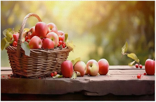 Apple Fall Fruit Basket Placemats Set of 6 PVC Vinyl Non Slip Table Mats Heat Resistant Place Mats Washable Wipeable Dining Table Mat for Kitchen Decor Party Indoor Outdoor Decorative Gift