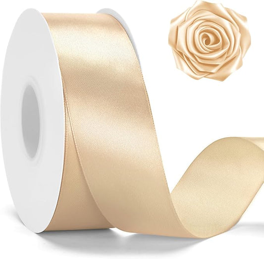 KINGLAKE Champagne Gold Satin Ribbon - 1 1/2'' x 100 Yards Polyester Champagne Ribbon for Gift Wrapping, Wedding, Party Decoration, DIY Crafts, Floral Bouquets and Wreath Bows