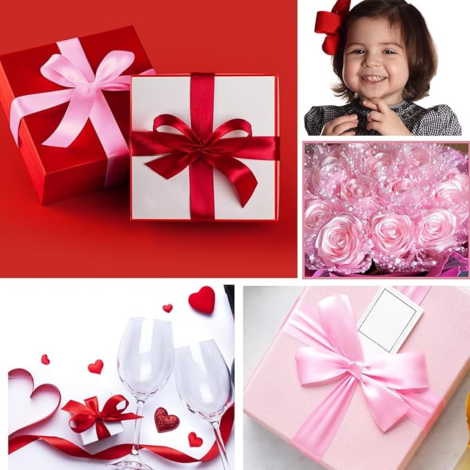Pink Satin Ribbon 1-1/2 Inch x 2 Rolls Pink Wide Satin Fabric Ribbon for Gift Packaging, Christmas, Wedding, Flower Bouquet, Holiday Party, Invitation