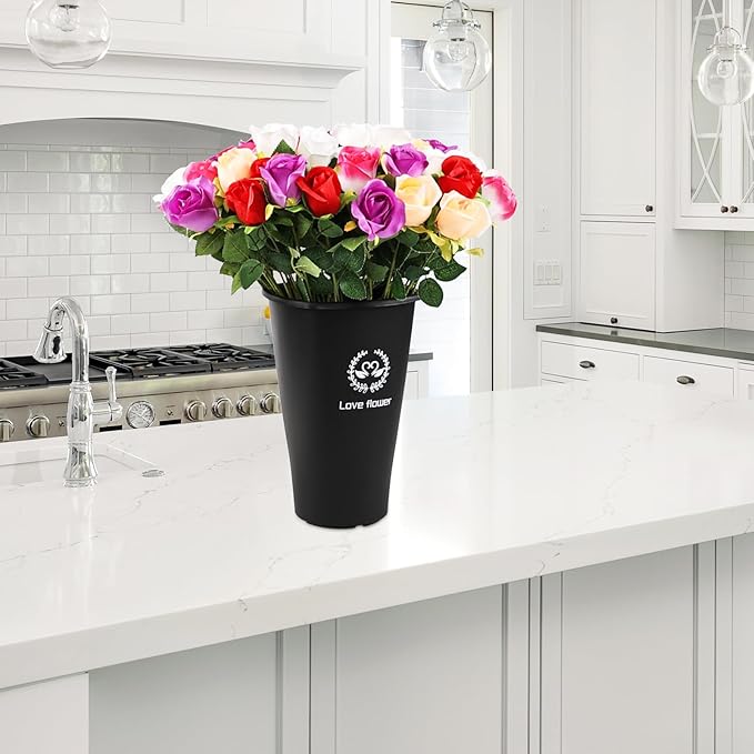 Pekky Black Plastic Flower Bucket, Small Floral Buckets for Cut Flowers, 4-Pack