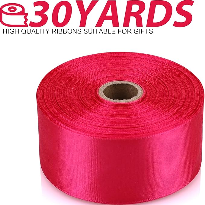 1-1/2 Inch 30 Yards Hot Pink Solid Satin Ribbon for Gift Wrapping,Craft Floral Bouquets,Wedding Party,Timeless Flower,Decoration Floral Hair,Balloons