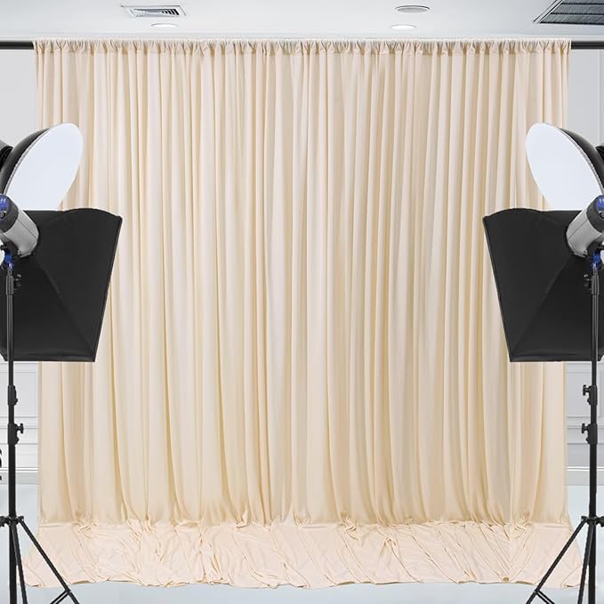 30x10ft Wrinkle Free Backdrop Curtain for Parties Soft Fabric Drapes Wedding Cream Curtain Backdrop for Birthday Party Decorations Background for Photography 5x10ft,6 Panels