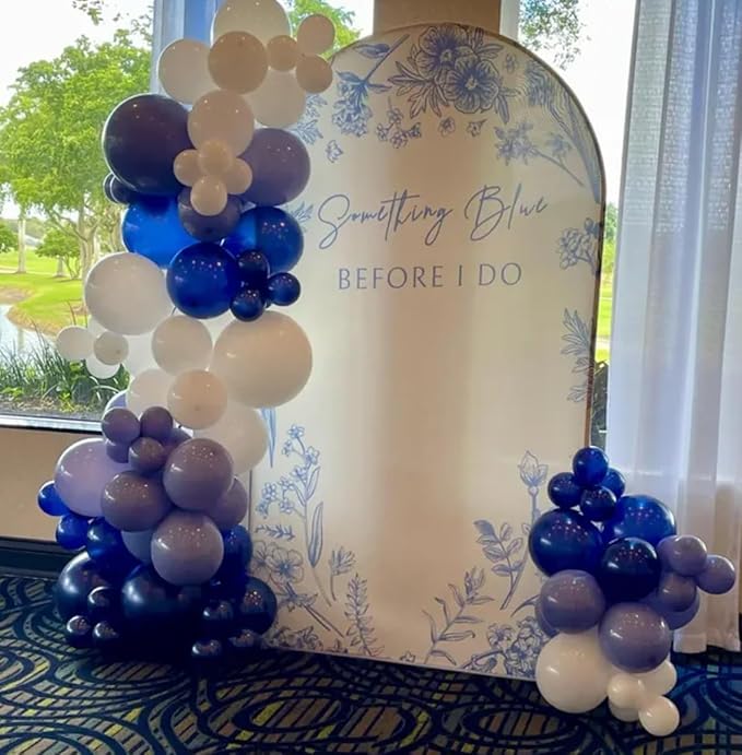 Something Blue Before I Do Arch Backdrop Cover Wedding Bridal Shower Bride to be Toile Party Arch Fabric Cover Blue Bloom Floral Baby Shower Decors (3.3X6.5ft,4291)