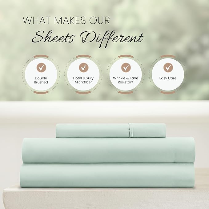 Linen Market Brushed Microfiber Twin XL Sheet Set 3 Piece – Oeko-TEX Certified Ultra Soft & Wrinkle-Free - 16" Deep Pocket Sheets - Easy Care Twin XL Size - Mint