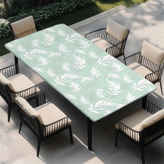 Rectangle Table Cloth Cover Waterproof Elastic Fitted Polyester Fitted Tablecloths for 4 Foot Tables for Indoor,Picnic, Camping, Outdoor （48" x 30"，Palm Leaf）