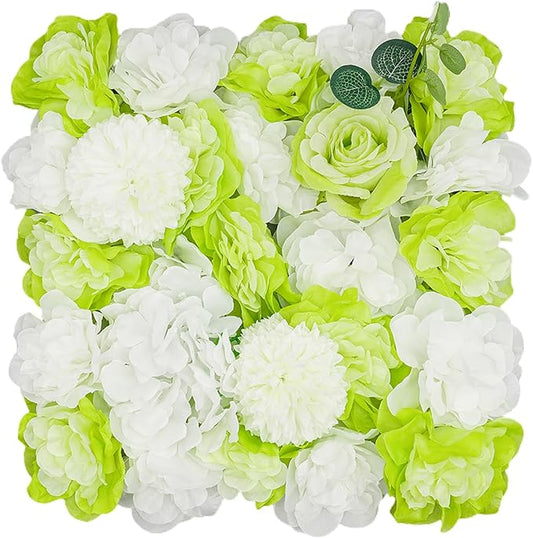 12Pcs Artificial Flower Wall Panel 3D Floral Backdrop Wall 15" X 15" Flower Wall Decor Flower Wall Backdrop Faux Flower Panel for Party Home Background Decor, Green