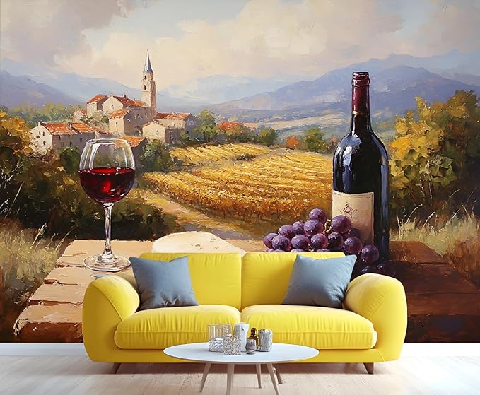 KIREUPA Tuscany Vineyard Wall Mural, Countryside Winery Scene 3d Wall Murals, Italian Rural Landscape Wallpaper Mural, for Living Room Bedroom Large Wallpaper Indoor Decor 118" W x 82.6 "H
