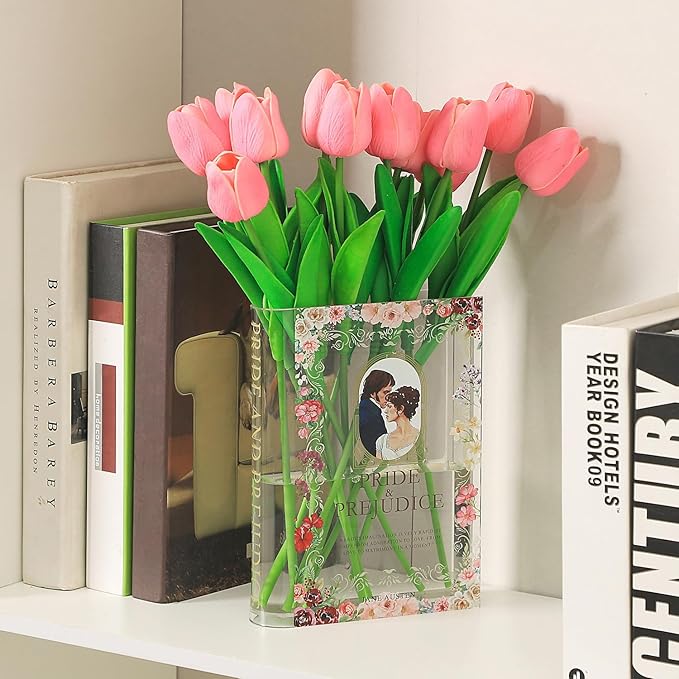 Acrylic Book Vase,Clear Book Vases for Flowers, Book Flower Vase, Small Vase, Book Lovers Gifts, Aesthetic Vases for Living Room/Bookshelf/Bedroom/Office Decor, Set of 3