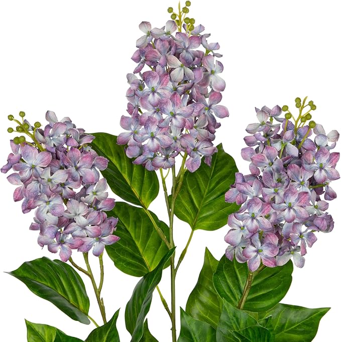 Artificial Lilac Flowers 30" Tall – Set of 3 Silk Lilac Flower Stems for Home Decor, Wedding Centerpieces, Faux Floral Arrangements – Light Purple Artificial Flowers for Vase, Spring & Farmhouse Décor