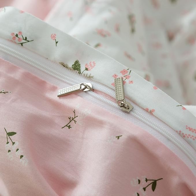 EAVD Vintage Style Pink Floral Duvet Cover Twin XL 100% Cotton Girls White Pink Botanical Bedding Set with 2 Pillowcases Chic Shabby Garden Botanical Floral Twin XL Duvet Cover with Zipper Closure