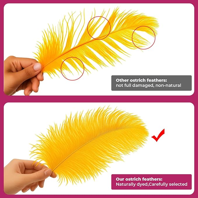 Piokio 20 pcs Gold Ostrich Feathers Plumes 8-10 inch(20-25 cm) Bulk for DIY Clothes, Feather Pens, Dream Catcher, Gatsby Decorations