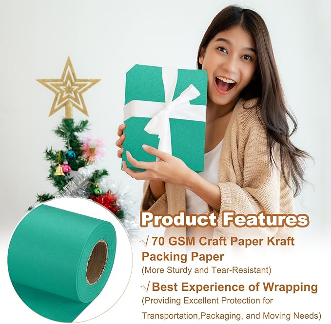 PATIKIL Wrapping Paper, 20" x 450"(37') 70 GSM Craft Paper Roll Kraft Packing Paper for Poster Bulletin Board, Gift Wrapping, Grass Green