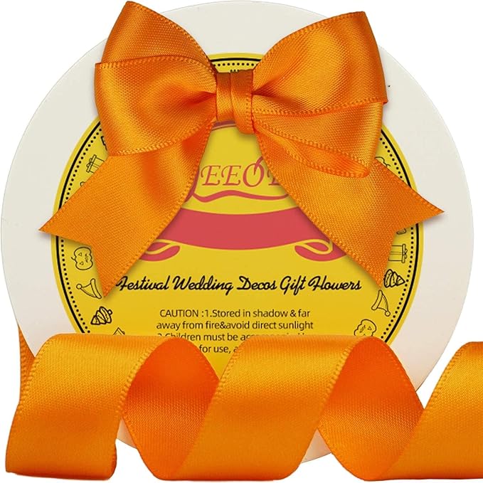 Double Face Autumn Orange Satin Ribbon 7/8 inch X 25 Yards Polyester Autumn Orange Ribbon for Gift Wrapping Very Suitable for Weddings Party Invitation Decorations and More