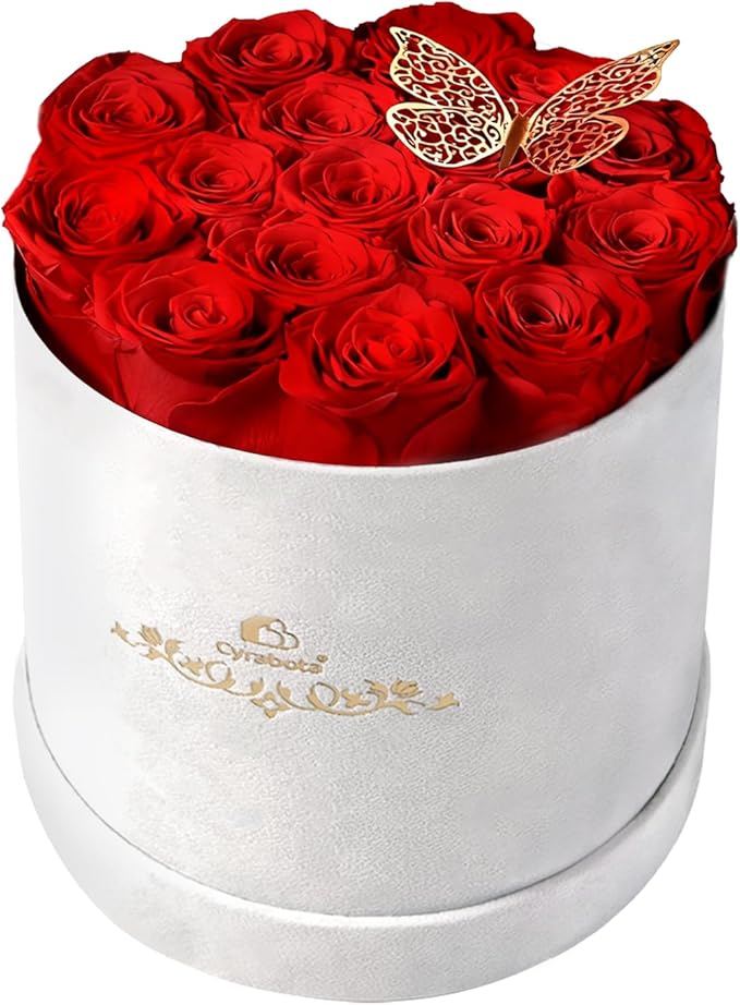 Forever Flowers in a Box, Preserved Roses Gifts for Women, Forever Flowers for Delivery, Flower Birthday Gifts Box for Her, Eternal Flowers Rose Gifts for Mom Hot Red