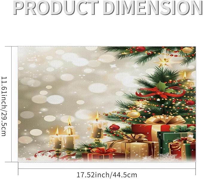Xmas Christmas Tree Green Placemats Set of 1 PVC Vinyl Non Slip Table Mats Heat Resistant Place Mats Washable Wipeable Dining Table Mat for Kitchen Decor Party Indoor Outdoor Decorative Gift
