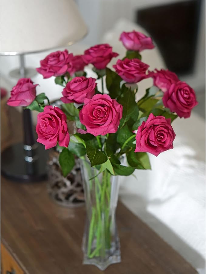 FiveSeasonStuff Fake Roses Wedding Flowers Real Touch Silk Coral Pink Artificial Flowers 12 Stems