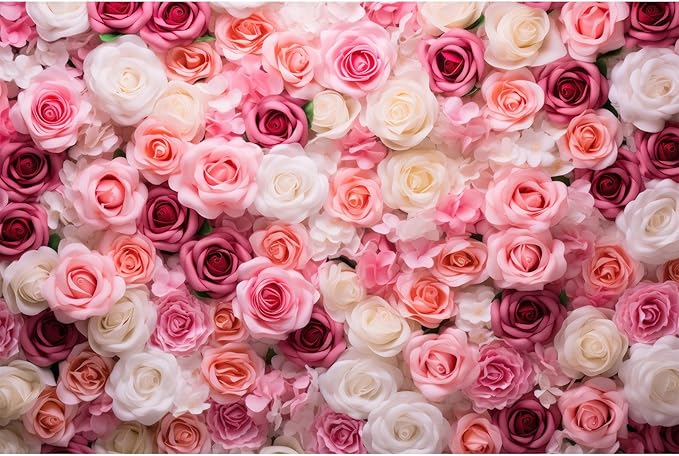 Pink Roses Background Flowers Wall Photography Background Various Floral Roses Backdrops Anniversary Birthday Wedding Baby Shower Backgrounds Decor Children Adults Video Studio Prop 15x10ft