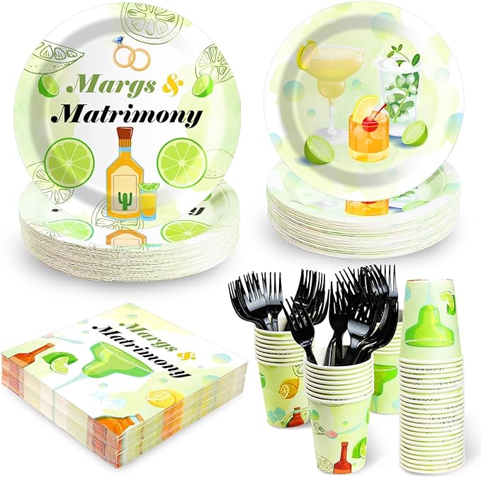 Margs And Matrimony Bachelorette Birthday Party Plates and Napkins Decorations Kit,Matrimony Tableware Supplies for Birthday Margarita Bachelorette Fiesta Favors Party Decor Service 24 Guests