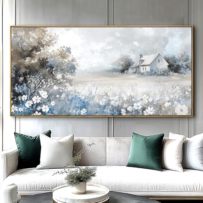 Landscape Abstract Landscape Wall Art - Large Framed Canvas Painting for Living Room, Bedroom, Modern Artwork Decor - 48x24 Inch Ready-to-Hang