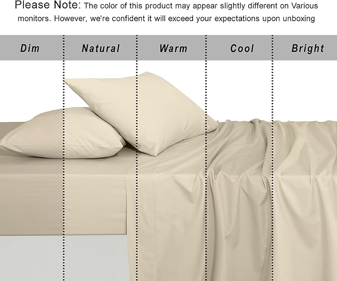 RUVANTI 100% Organic Cotton Sheets California King, Percale Weave, GOTS Certified, 4-Piece Set, Deep Pocket 13", Crisp & Breathable, Soft Durable Bedding, Sábanas Algodón Orgánico – Cloud Cream