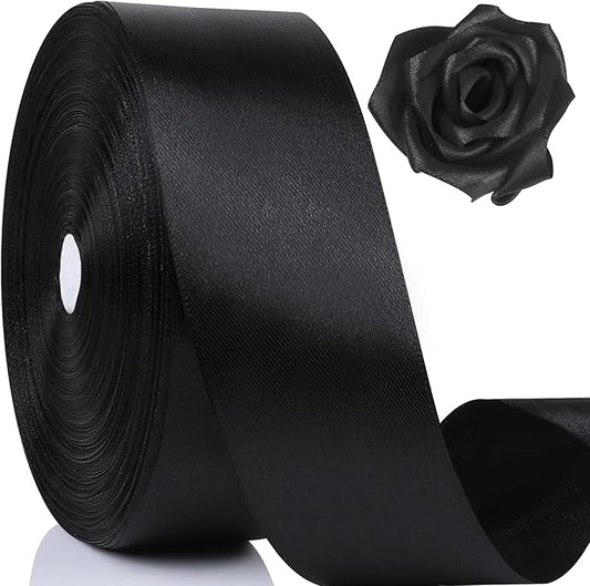 NESCCI 100 Yards Ribbon,1-1/2 Inch Black Satin Ribbon,Single Face Satin Ribbons,Perfect for Gift Wrapping,Wedding Decoration,Handmade Bows,Wrapping Bouquet and More