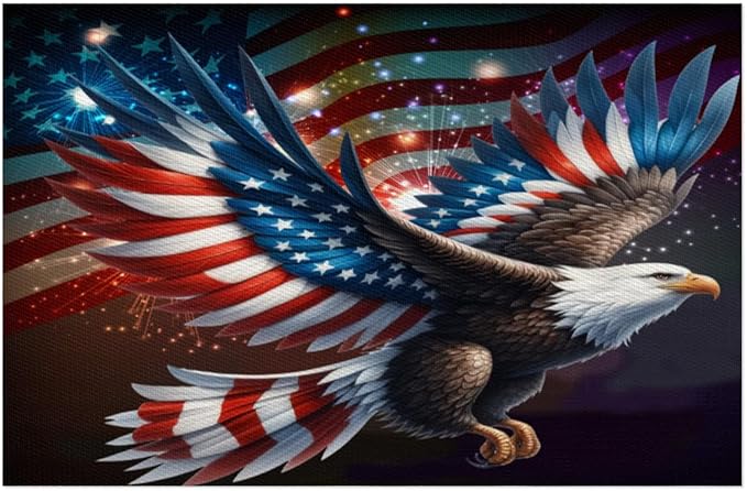 Independence Day Bald Eagles Flag Placemats Set of 1 PVC Vinyl Non Slip Table Mats Waterproof Heat Resistant Place Mats Washable Wipeable Dining Table Mat for Kitchen Party Indoor Outdoor Decorative