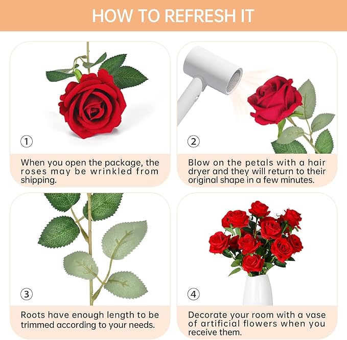 Artificial Silk Roses Flowers - 200 Pack Rose Red Fake Flowers for Wedding Decor, 3.7Inch Velvet Flower Heads with 50cm Long Stems, Suitable for Home, Party Event Decor (200, Rose Red)