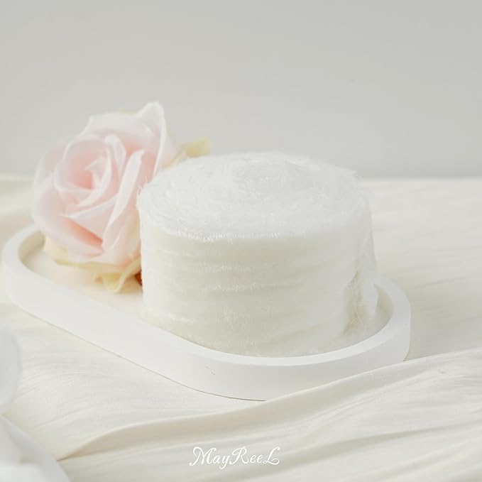 MAYREEL 2 Inch White Velvet Ribbon Hand Torn Snow White Silk Frayed Edge for Bridal Bouquets Invitations Wedding Vow Books Gift Baskets Hair Bows 3 Yards