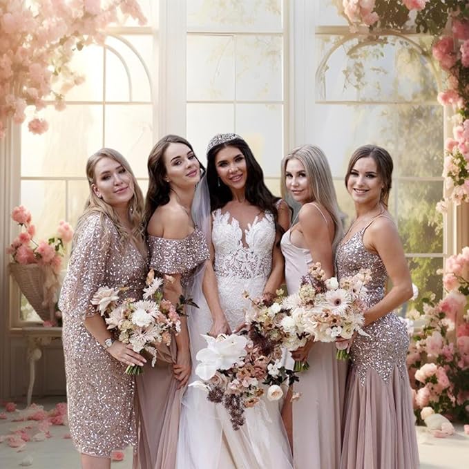 6x4ft Bridal Floral Backdrop for Wedding Pink Rose Window Scenery Green Leaves Elegant Photography Background for Valentine's Day Bridal Shower Birthday Spring Party Women Girls Portraits