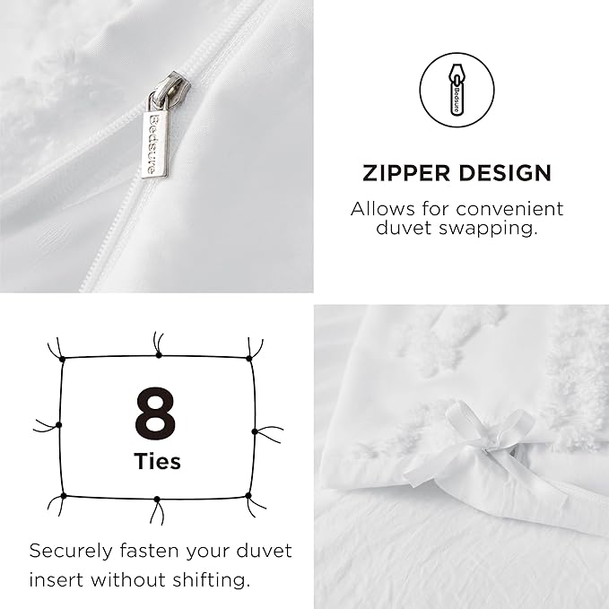 Bedsure Boho Twin Duvet Cover, Soft & Comfortable Elegant Design Boho Bedding for Decoration, Machine Washable Comforter Cover for All Seasons,Includes 1 Duvet Cover & 1 Pillow Sham,White
