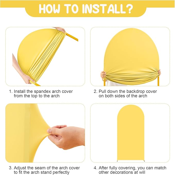 Yellow Arch Backdrop Covers - 6.6FT, 5FT Spandex Fitted Wedding Arch Stand Covers Round Top Chiara Stretchy Arch Backdrop Cover for Wedding Birthday Party Decoration