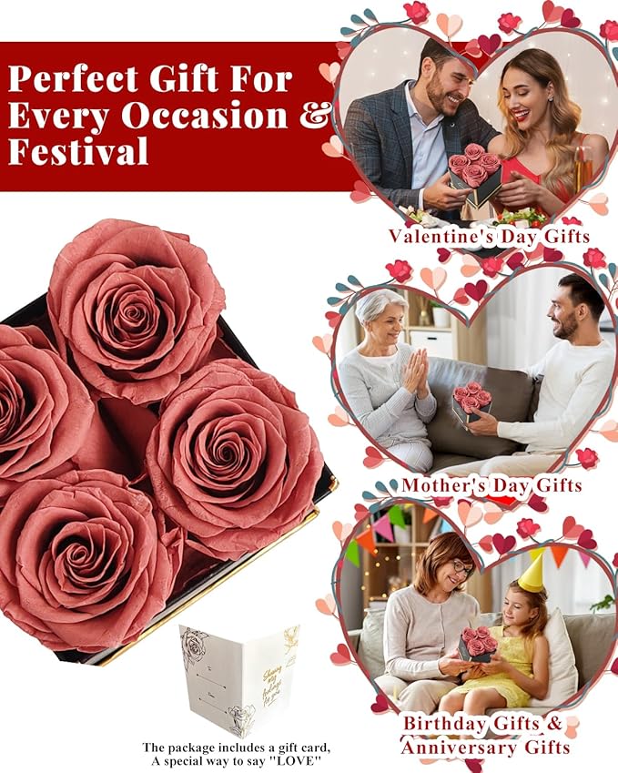 Changshunqi Preserved Roses, Forever Flowers Real Roses in a Box Last 2-3 Years, Forever Preserved Flowers Birthday Gifts for Womem Mom， Rose Forever Gifts for Her,Best Friend, Girlfriend