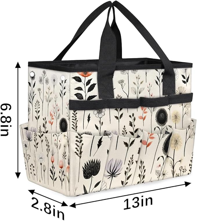 Garden Tool Bag Organizer Garden Tote Bag with Pockets Flowers Herbs Plant Tool Storage Organizer Gardening Tool Kit Holder 13" x 6.8" x 2.8"