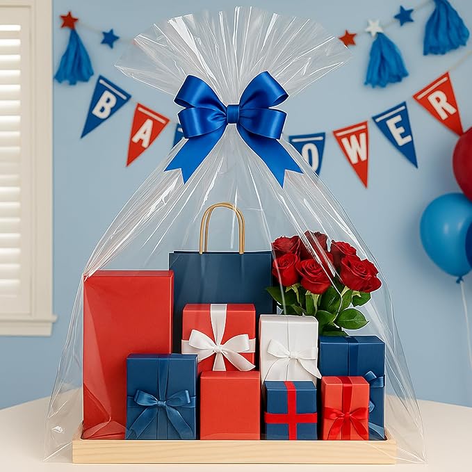 Morepack Extra Large Cellophane Bags for Gift Baskets 50x60 Inches,Jumbo Big Clear Cellophane Bags 10 Pieces