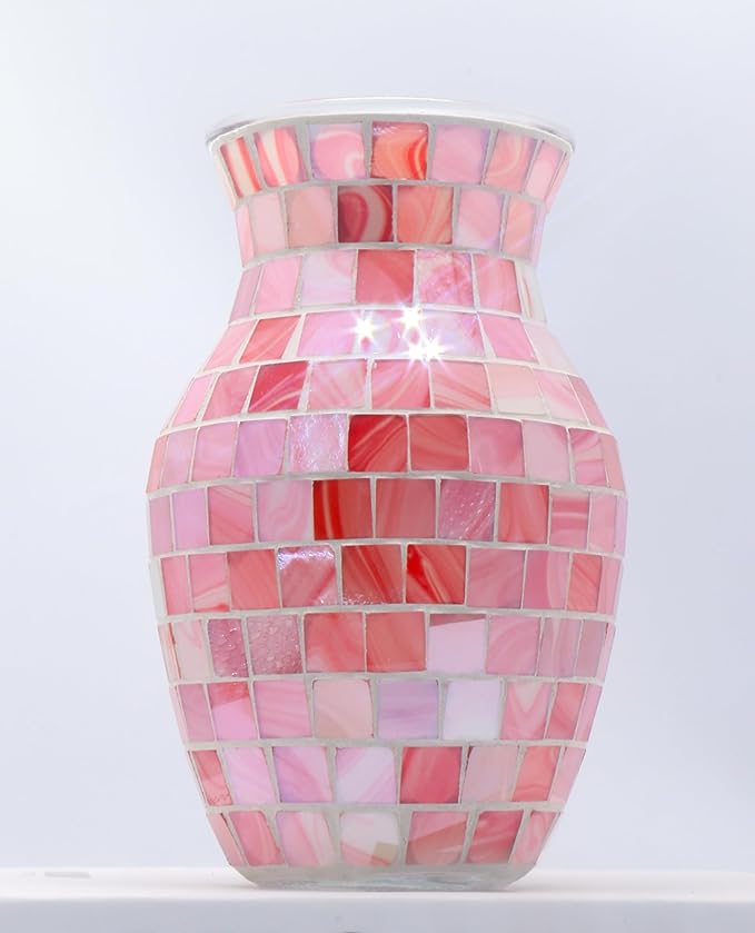 8" H Pink Mosaic Vase.Exquisite Craftsmanship.Decor Home Modern Midsize All Handmade Mosaic Vases .Beautiful Glass Vase for Home&Office Decor.Unique Gift