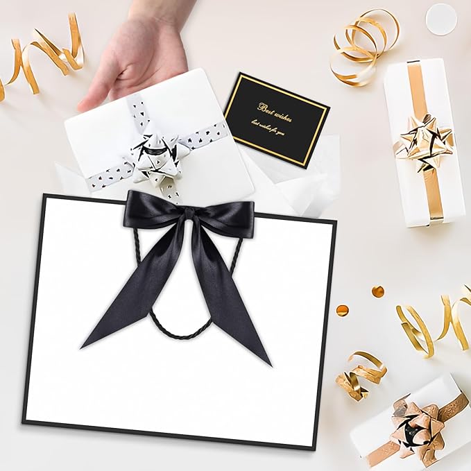 JMANNI Gift Bag, Medium Gift Bags with Tissue Paper, 2Pcs Gift Bags Medium Size with Handle and Bow Ribbon for Any Birthday, Weddings, Mothers Day & Special Occasion 11''x7.87''x4'' (Black-White)