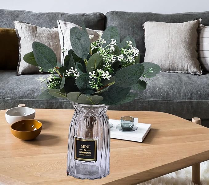50pcs Eucalyptus Leaves Simulate Green Plants, Wedding Home Office Center Flower Decoration, DIY Vase Flower Arrangement, Stems, Leaves, Fruits (Eucalyptus Leaves with Fruits)