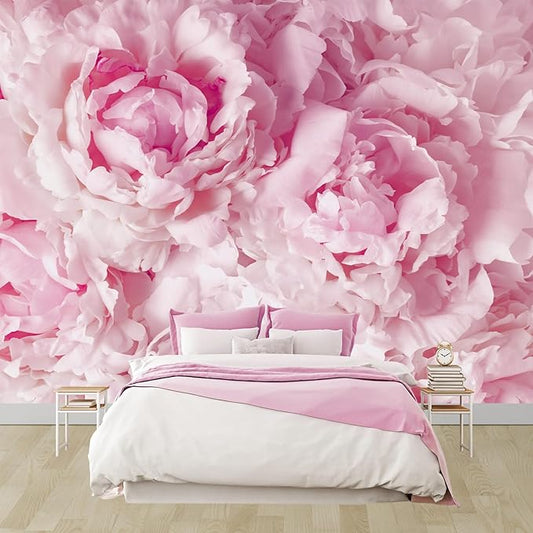 WFBHUA-Pink Floral Wallpaper Peel and Stick Peony Flower Self Adhesive Mural for Girl's Room Bedroom 137"x100"