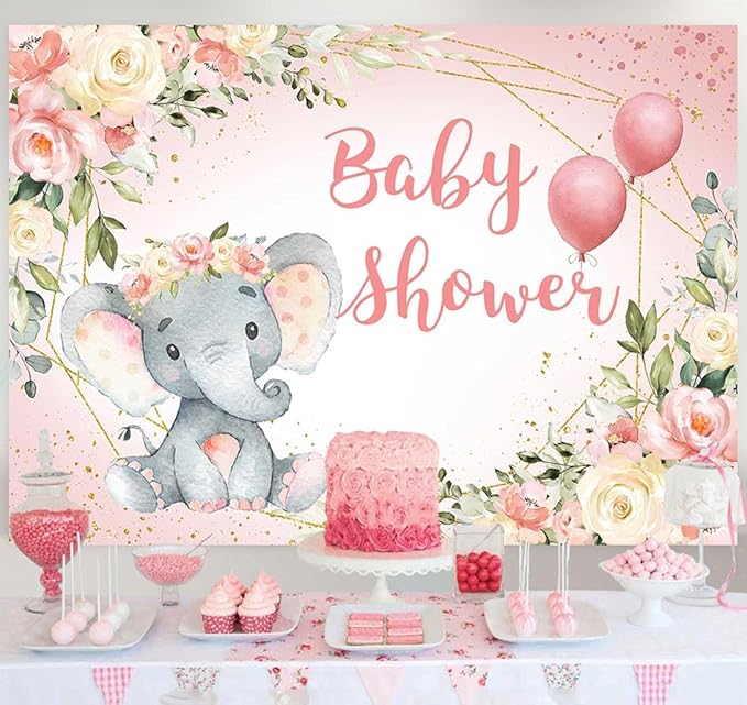 Elephant Baby Shower Backdrop for Girl Blush Pink Floral It's A Girl Baby Shower Party Decoration Photography Background A Sweet Little Peanut Banner Photoshoot Supplies 5x3ft