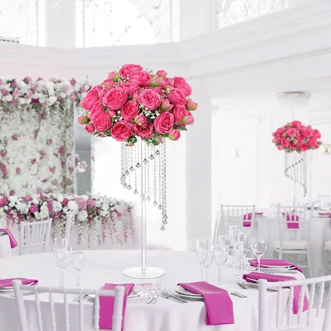 ASTRYAS Artificial Flowers, 3Pcs Silk Fake Peonies Faux Hot Pink Artificial Flowers Peonies Bouquet Arrangements Table Centerpieces for Wedding Office Home Decor Cake