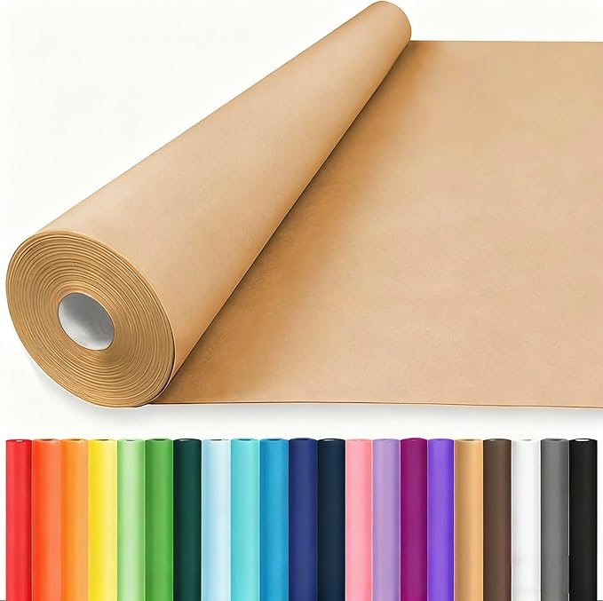 Vanhench 36"x 2520" (210') Brown Wrapping Paper Roll for Bulletin Board Paper, Kraft Paper, Thanksgiving Christmas Gift Art Craft Bouquet Flower Poster Packing Shipping Moving Supplies, 70GSM 50LB