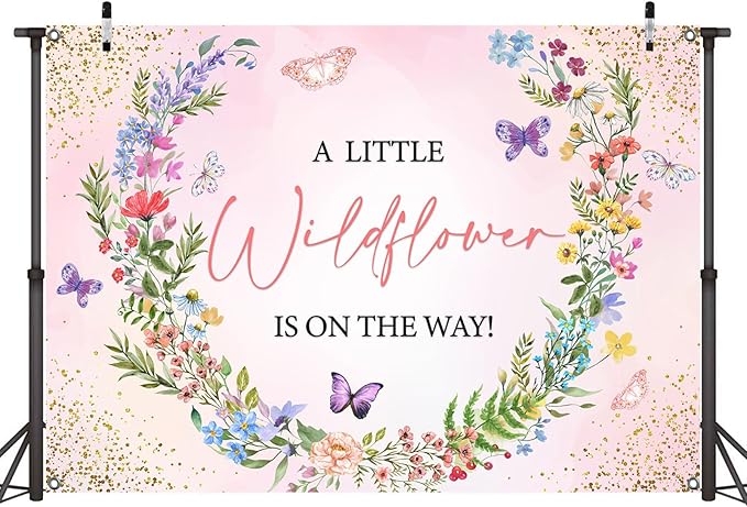 Sensfun Wildflower BabyShower Decorations,A Little Wildflower is On Way Baby Shower Backdrop Banner,Pink Wild Flowers Floral Theme Background for Girls Baby Shower Party Decor Photo Booth Props 8x6ft