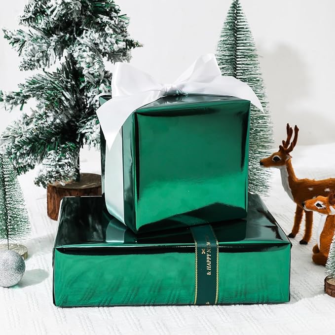 NESCCI Dark Green Metallic Wrapping Paper, Solid Color Paper,Gift Wrapping Paper,Perfect for Wedding,Valentine's Day,Birthday, Christmas,Baby Shower,DIY Bouquet (17.5 Inches X 32.8 Feet)