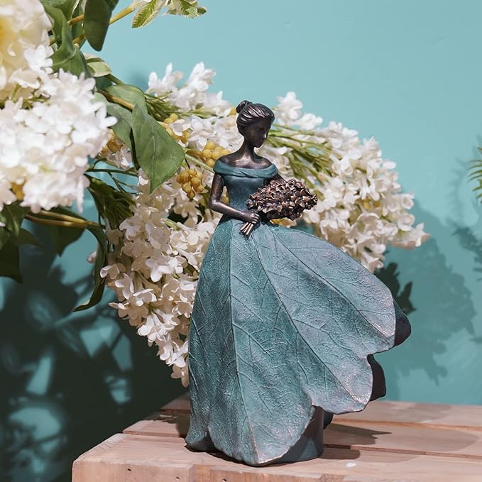 Guichifun Fairy Statue Collection Home Decoration - Leaf Angel Girls Resin Home Garden Patio Decor Memorial Gift for Mom Outside or Inside Outdoor Yard Decorations Figurines 7.5 x 4.5 x 11.5 Inch